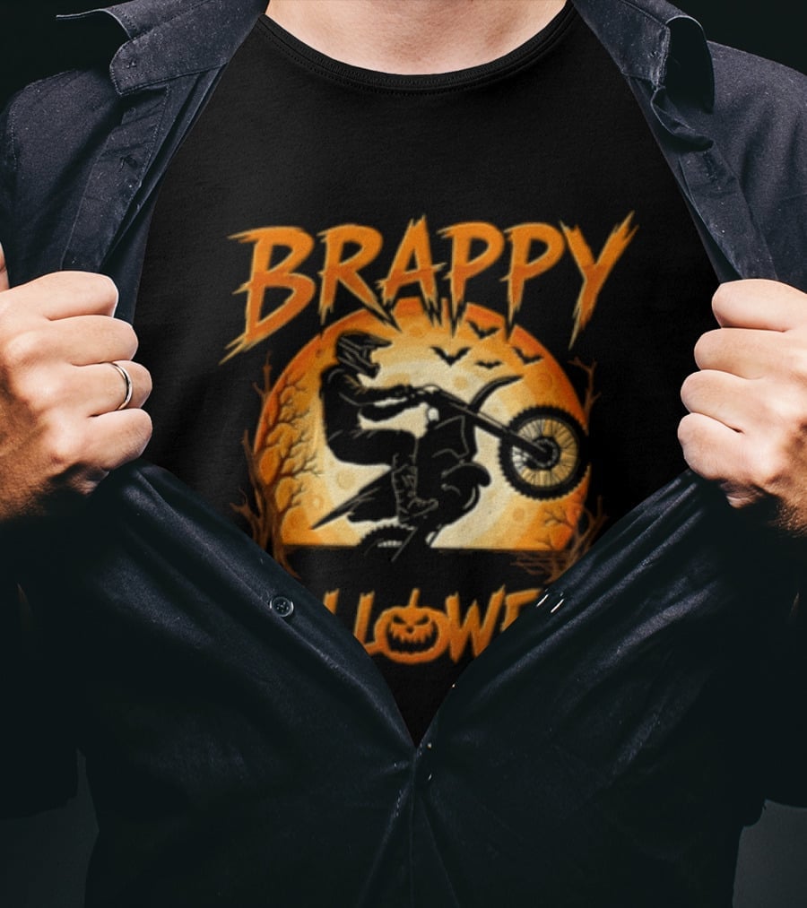 Brappy Halloween Motocross Rider Wheelie Moon Bats T-Shirt