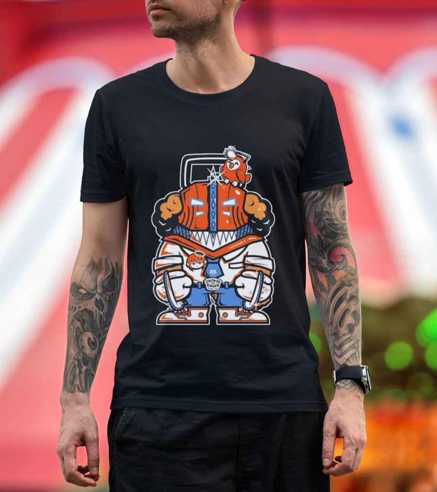 Jackie The Dawg Mau Mau Chainsaw Robot Cartoon Character With Bird T-Shirt