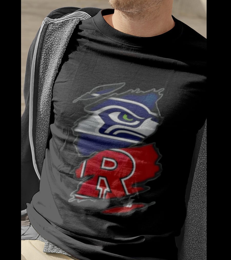 Seattle Seahawks Ripped Fabric Reveal With Rutgers Scarlet Knights T-Shirt