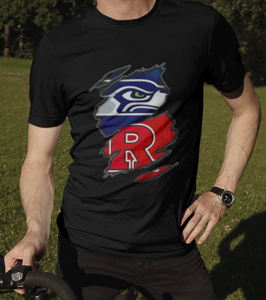 Seattle Seahawks Ripped Fabric Reveal With Rutgers Scarlet Knights T-Shirt