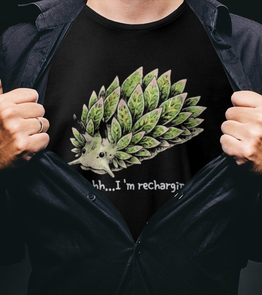 Leaf Sheep Sea Slug Shhh I'm Recharging Green Pink Cute Sea Creature T-Shirt