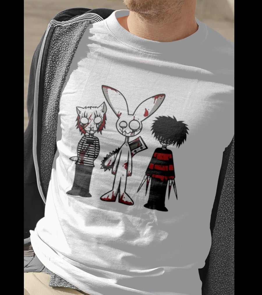 Bloody Max And Friends Horror Icons With Chainsaw And Knives T-Shirt