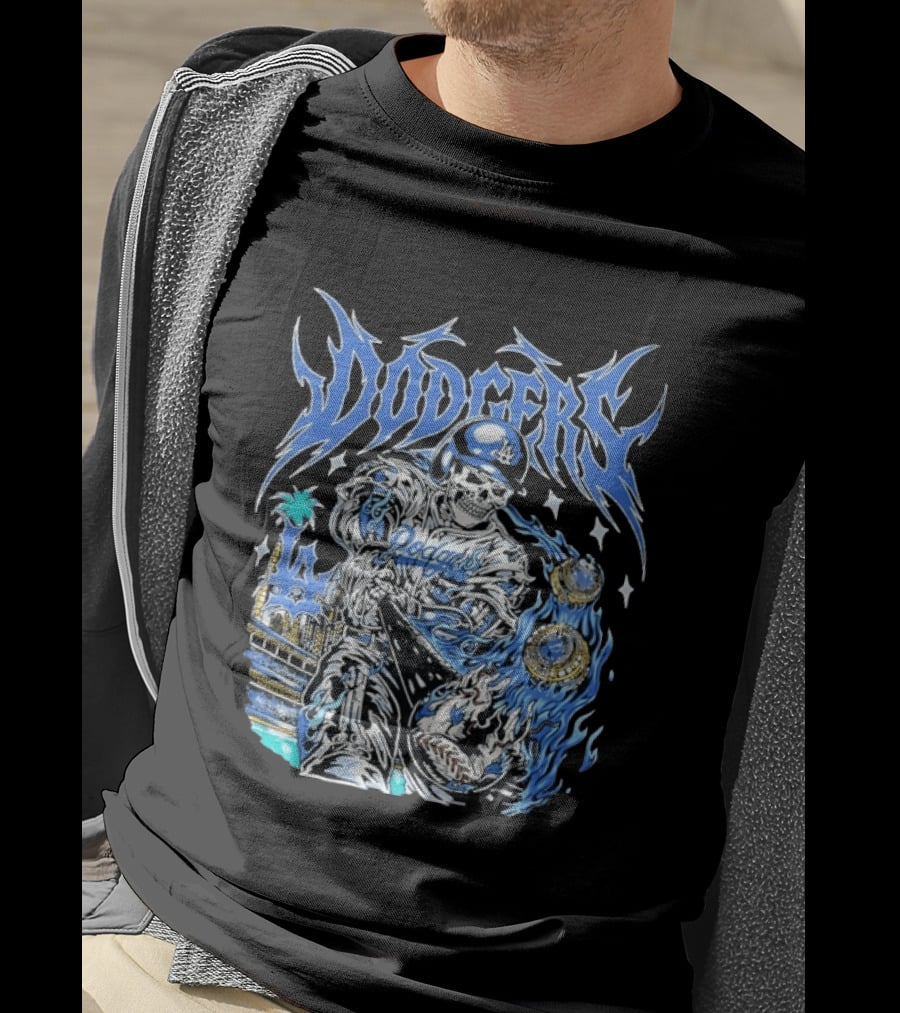 Los Angeles Dodgers Skeleton Player With Baseball Bat And Championship Rings T-Shirt