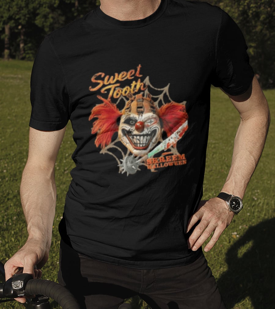Sweet Tooth Skreem Halloween Evil Clown Mask Red Hair T-Shirt