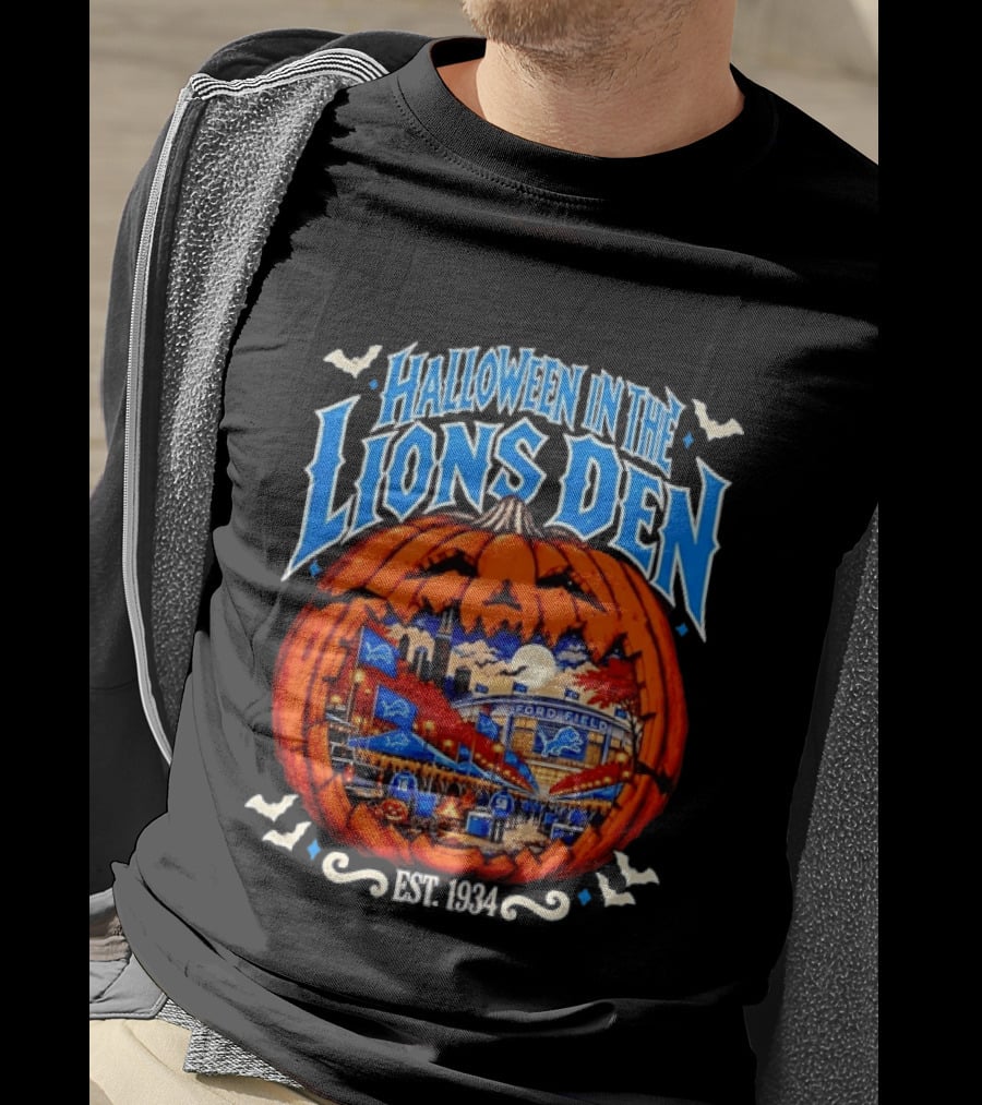 Halloween In The Lions Den Ford Field Detroit Lions Est 1934 T-Shirt