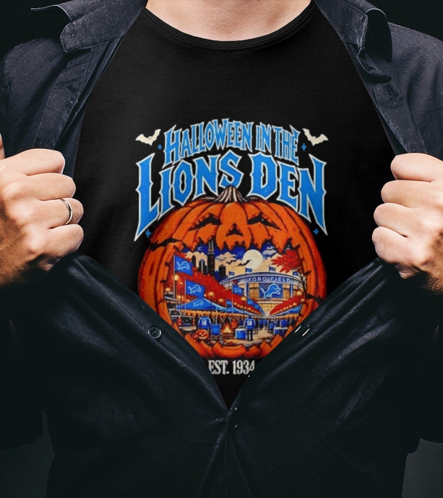 Halloween In The Lions Den Ford Field Detroit Lions Est 1934 T-Shirt