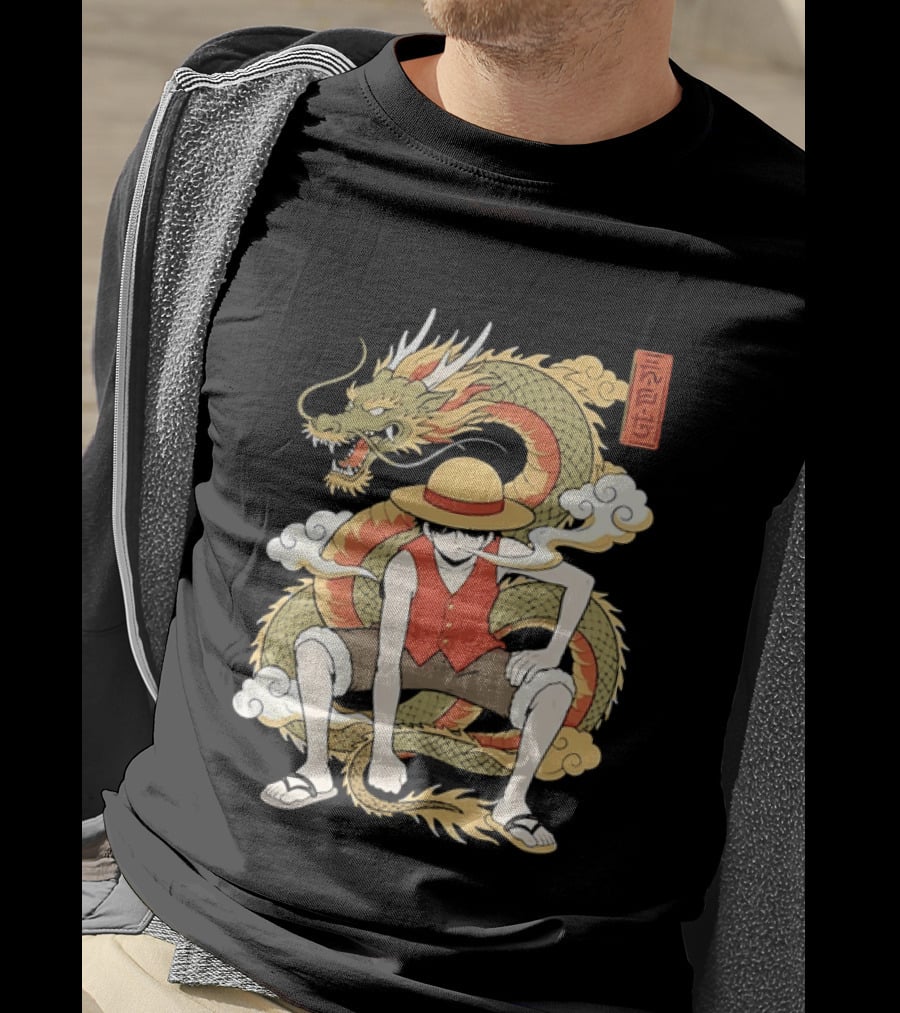 Monkey D Luffy With Dragon And Kanji One Piece Anime T-Shirt