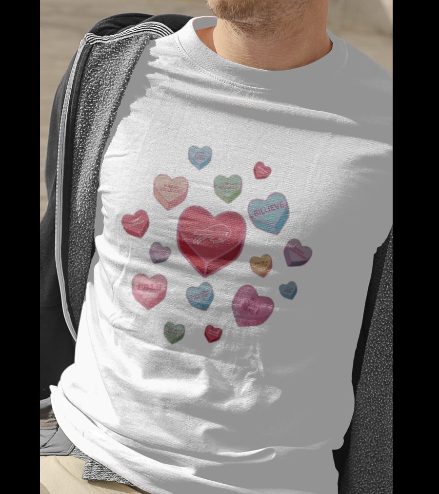 Buffalo Bills Valentine Hearts Love At First Down Sunday Soulmates MVP Of My Heart BILLIeve T-Shirt