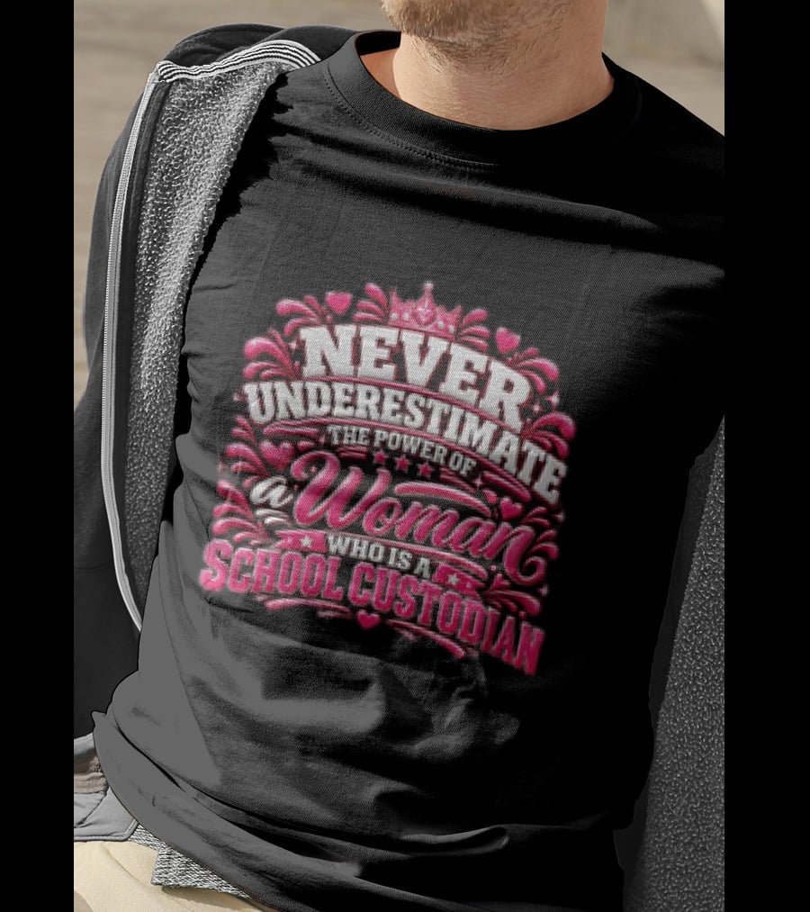 Never Underestimate The Power Of A Woman Who Is A School Custodian T-Shirt