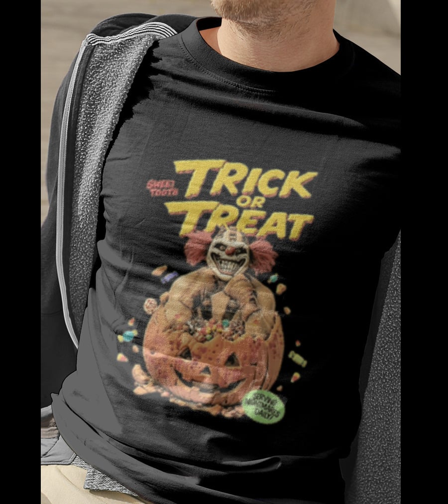 Twisted Metal Sweet Tooth Trick Or Treat Serving Nightmares Daily Pumpkin Candy T-Shirt