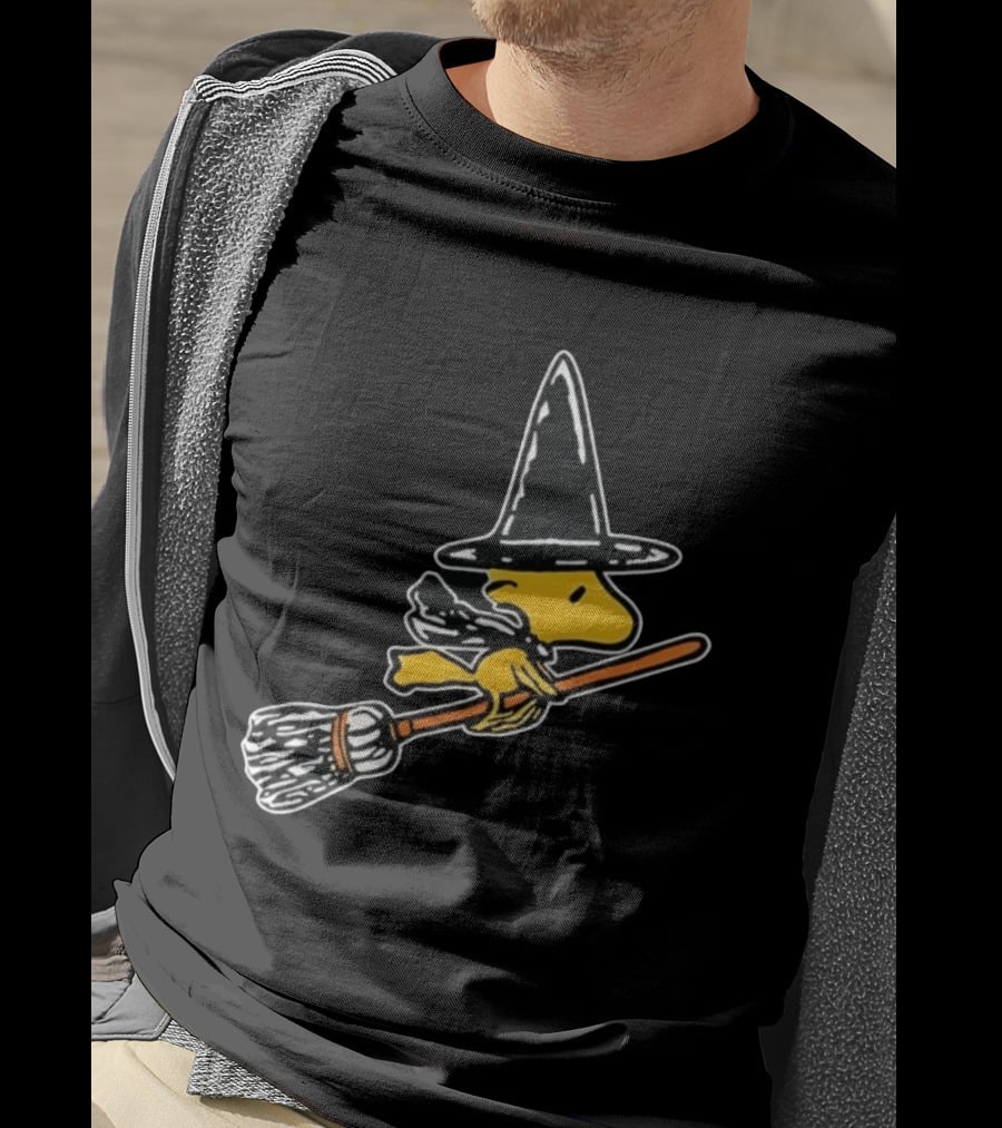 Woodstock Peanuts Halloween Witch Flying On Broomstick T-Shirt