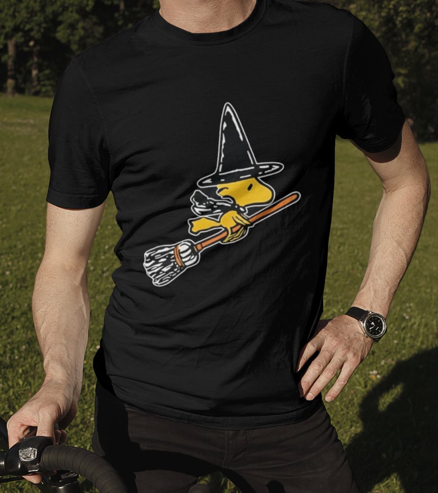 Woodstock Peanuts Halloween Witch Flying On Broomstick T-Shirt