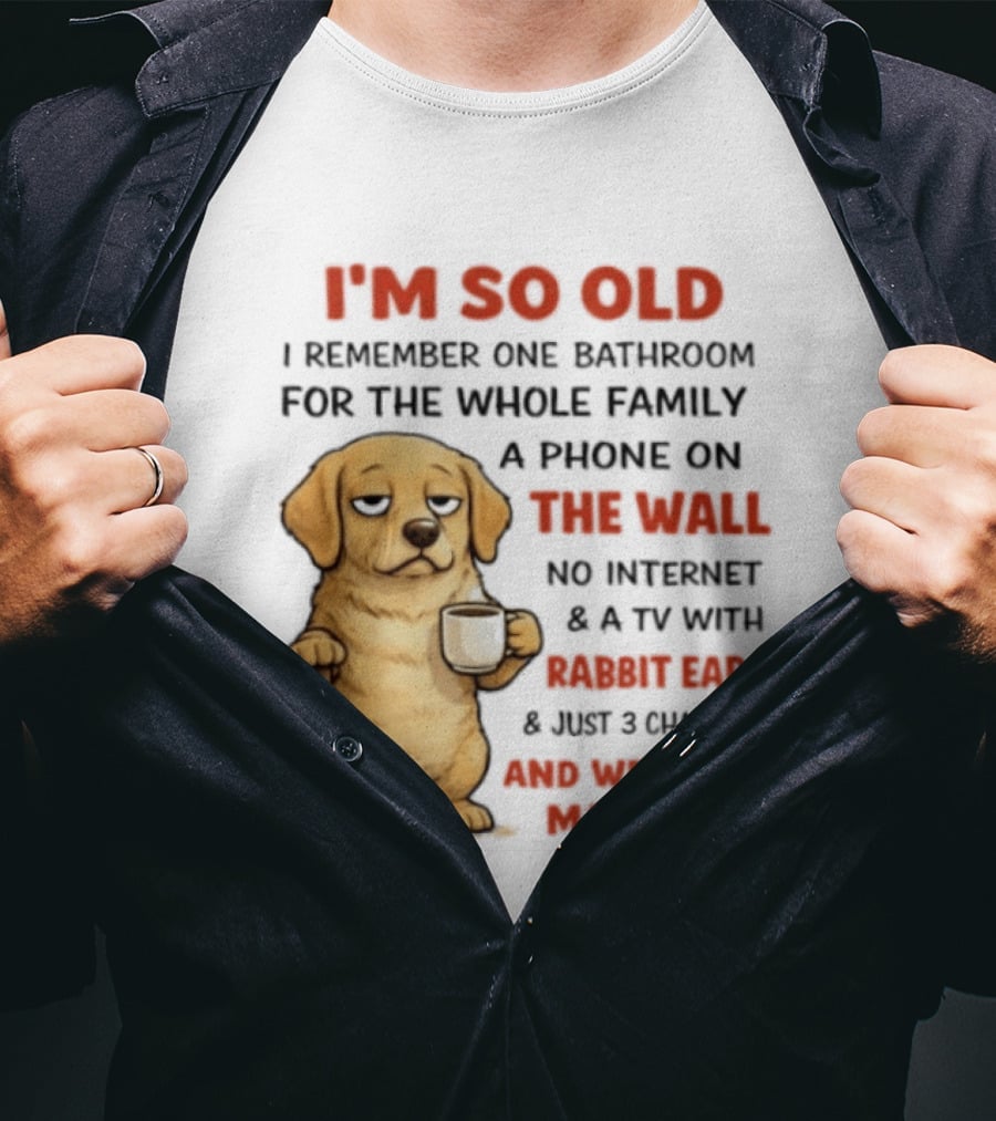 I'm So Old Golden Retriever One Bathroom Phone On The Wall Rabbit Ears TV T-Shirt