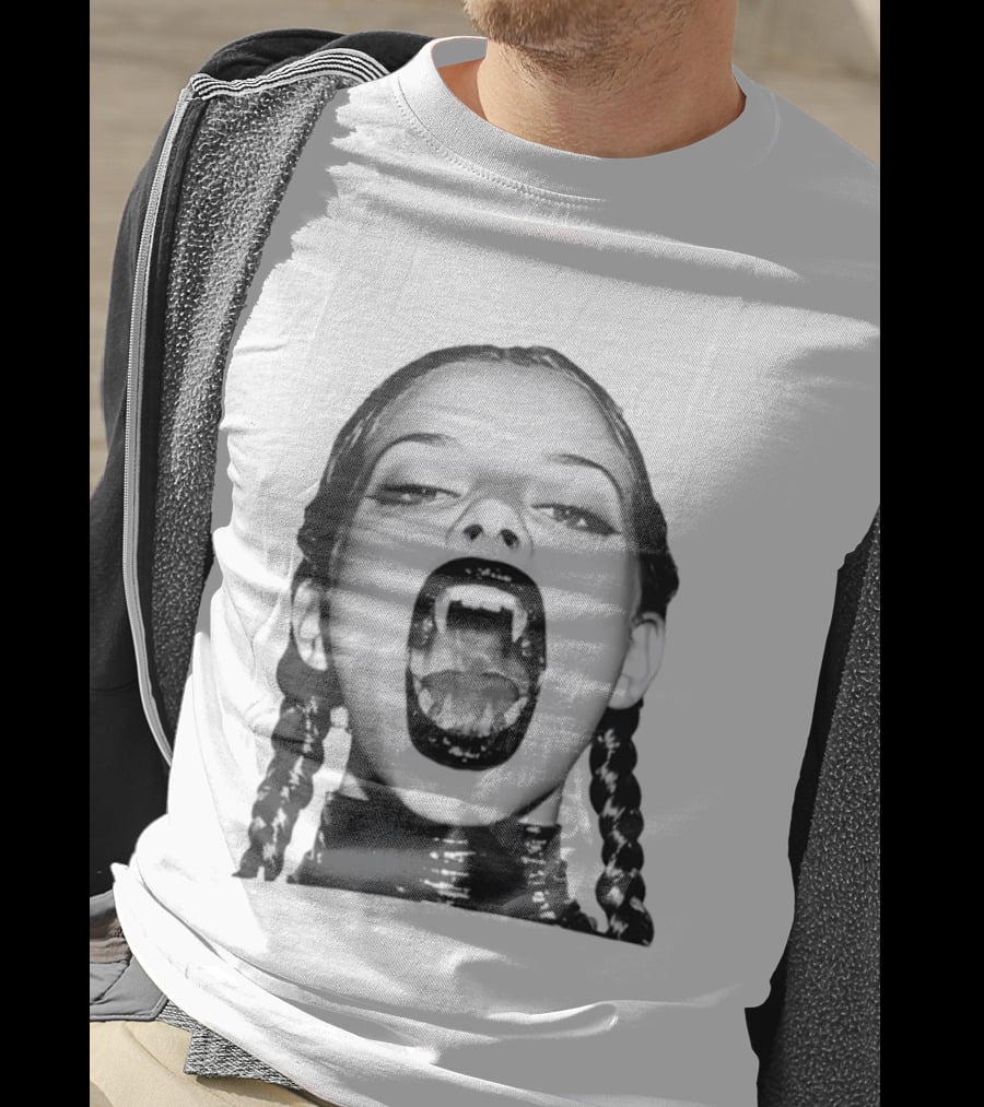 Gothic Vampire Fangs Black And White Horror Aesthetic T-Shirt