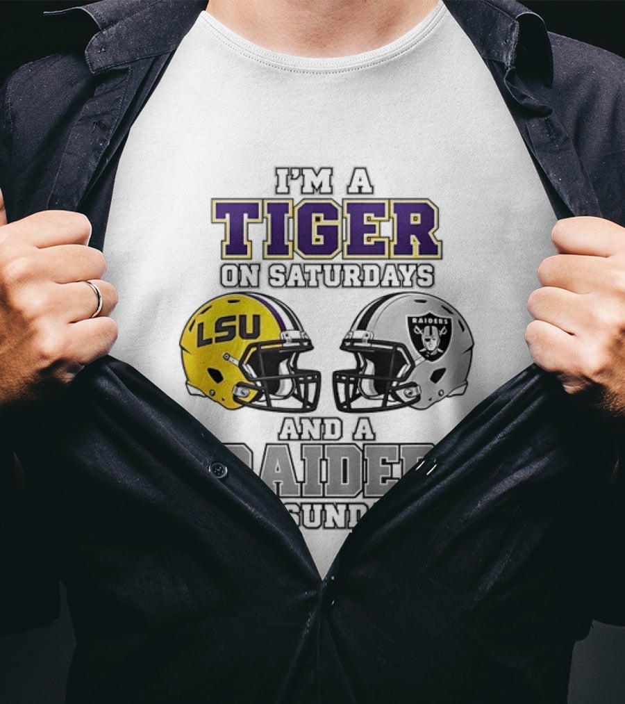 LSU Tiger On Saturdays Raider On Sundays Football Fan Helmets T-Shirt