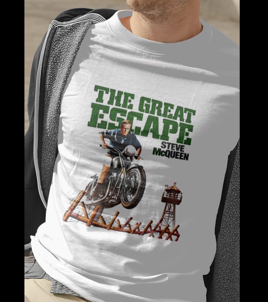 The Great Escape Steve McQueen Motorcycle Jump Classic Movie Scene T-Shirt