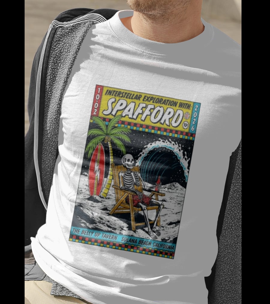 Interstellar Exploration With Spafford Skeleton Surfing At The Belly Up Tavern Solana Beach California October 2 2026 T-Shirt
