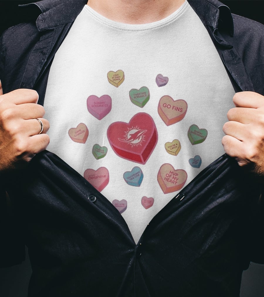 Miami Dolphins Heart Candy Go Fins Sunday Soulmates Overtime Romance MVP Of My Heart T-Shirt