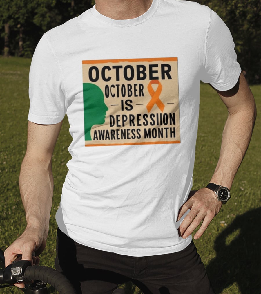 October Depression Awareness Month Orange Ribbon T-Shirt
