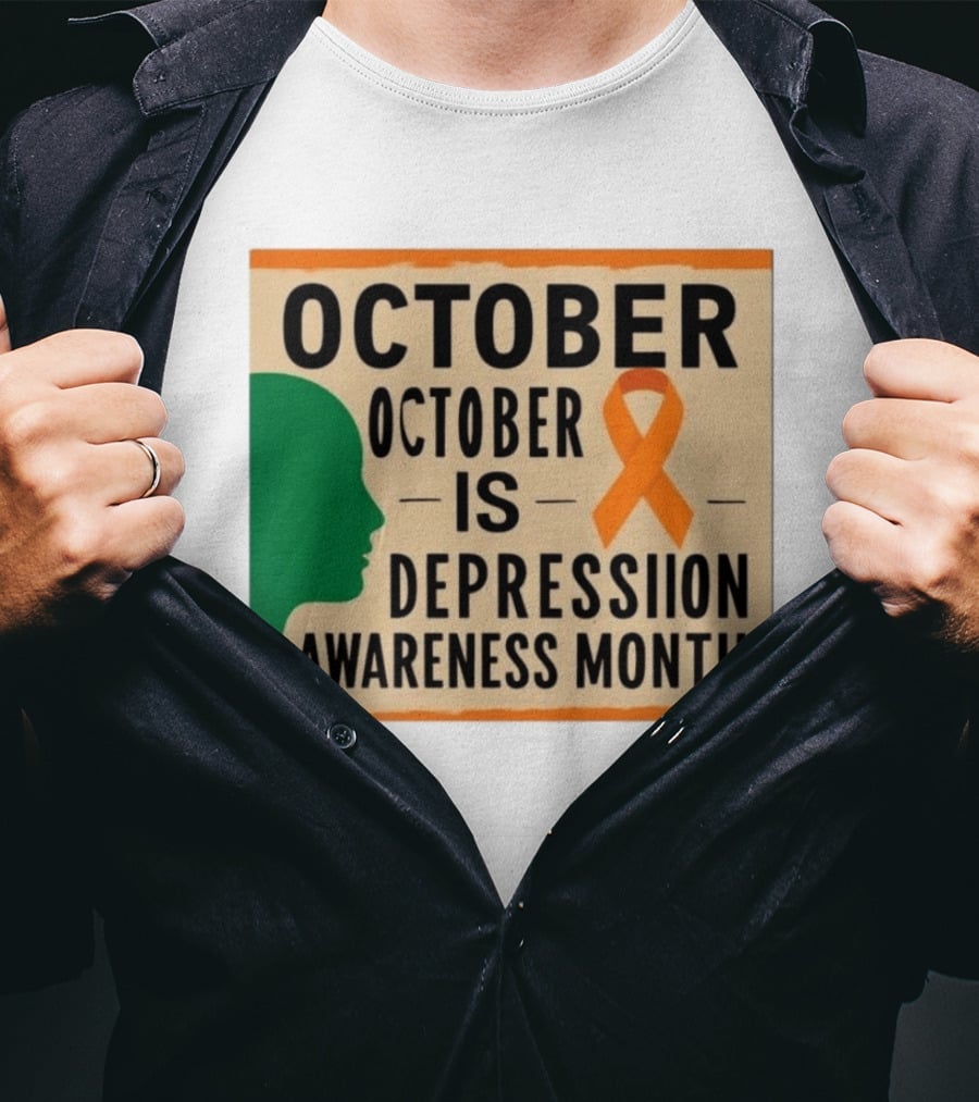 October Depression Awareness Month Orange Ribbon T-Shirt