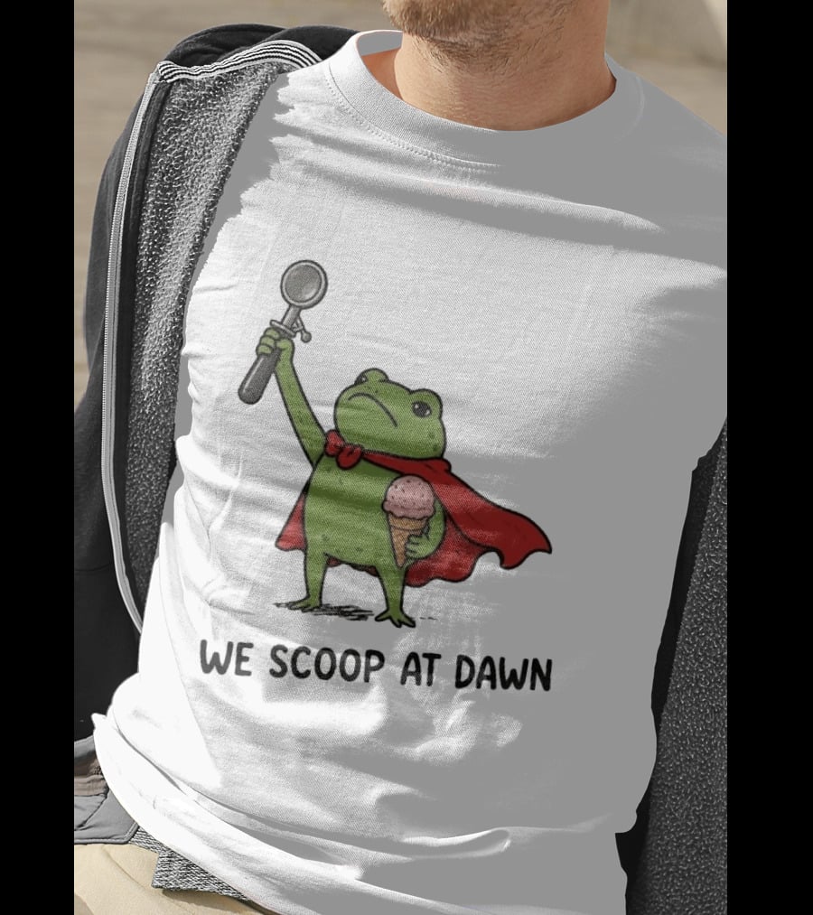 We Scoop At Dawn Frog With Ice Cream Cone And Red Cape T-Shirt