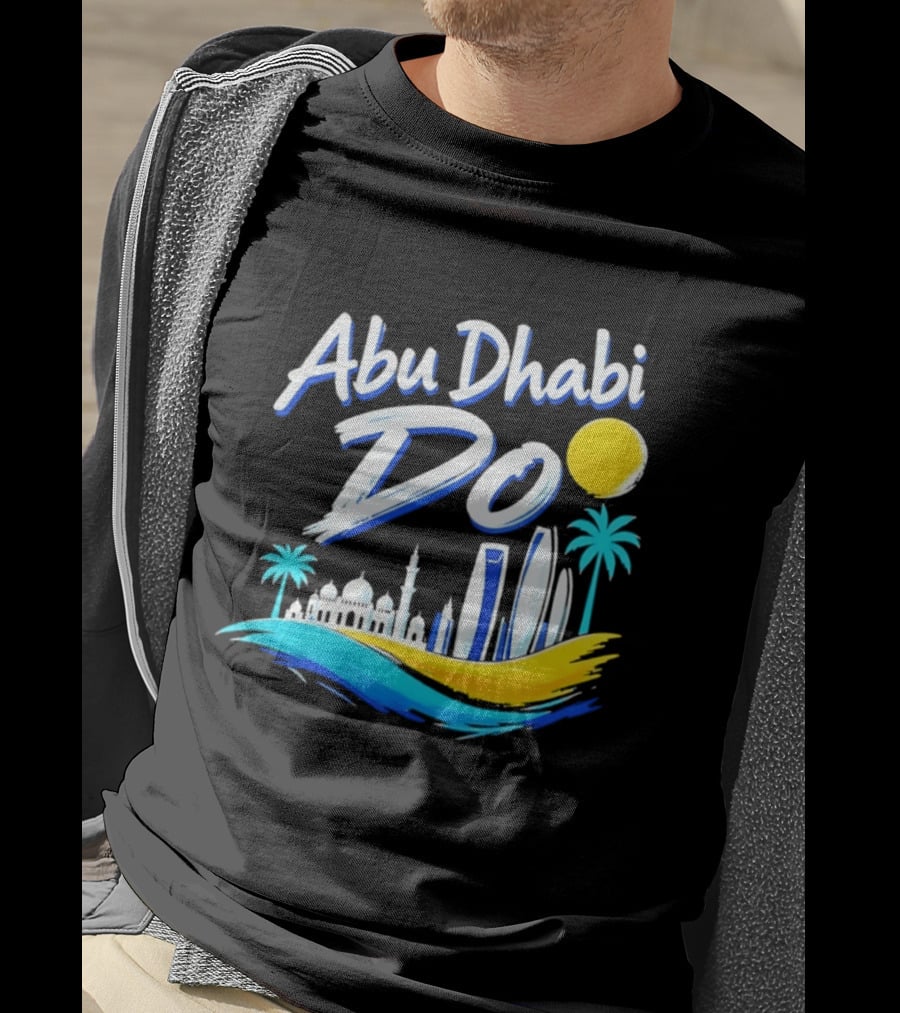 Abu Dhabi Do United Arab Emirates Travel Souvenir Skyline Sun Palm Trees T-Shirt