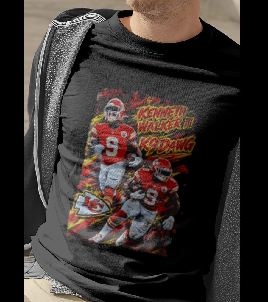 Kansas City Chiefs Kenneth Walker III K9 Dawg 9 Red Gold Football Team Fan Gear T-Shirt