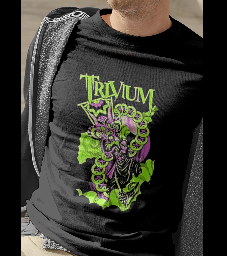 Trivium Dragon And Grim Reaper Heavy Metal Neon Green Purple T-Shirt