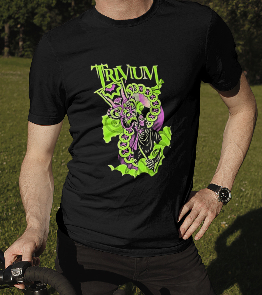 Trivium Dragon And Grim Reaper Heavy Metal Neon Green Purple T-Shirt