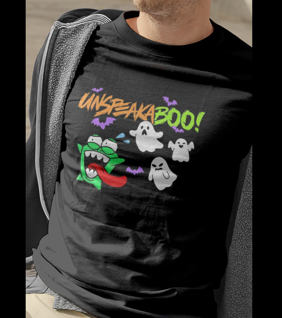 Unspeakaboo Halloween Ghosts With Green Monster And Purple Bats T-Shirt