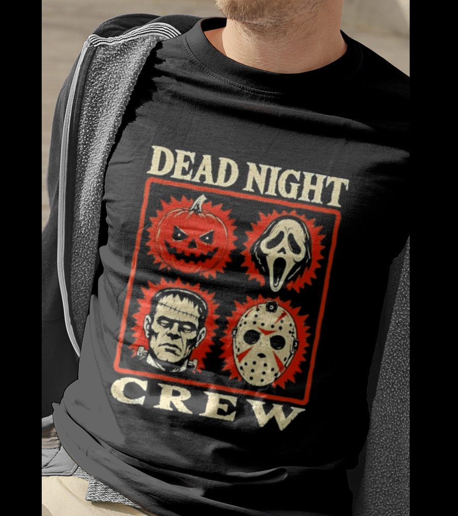 Dead Night Crew Halloween Horror Pumpkin Ghost Jason Voorhees Frankenstein T-Shirt