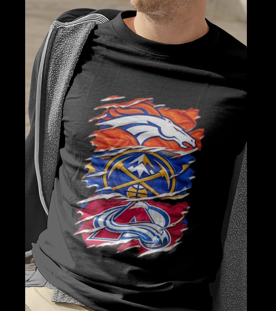 Denver Broncos X Denver Nuggets NBA X Colorado Avalanche NHL Logos Inside Me T-Shirt