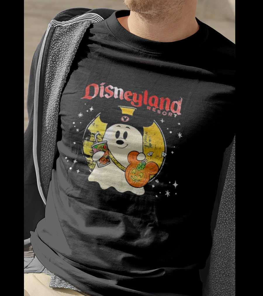 Distressed Disneyland Resort Mickey Mouse Ghost Halloween T-Shirt