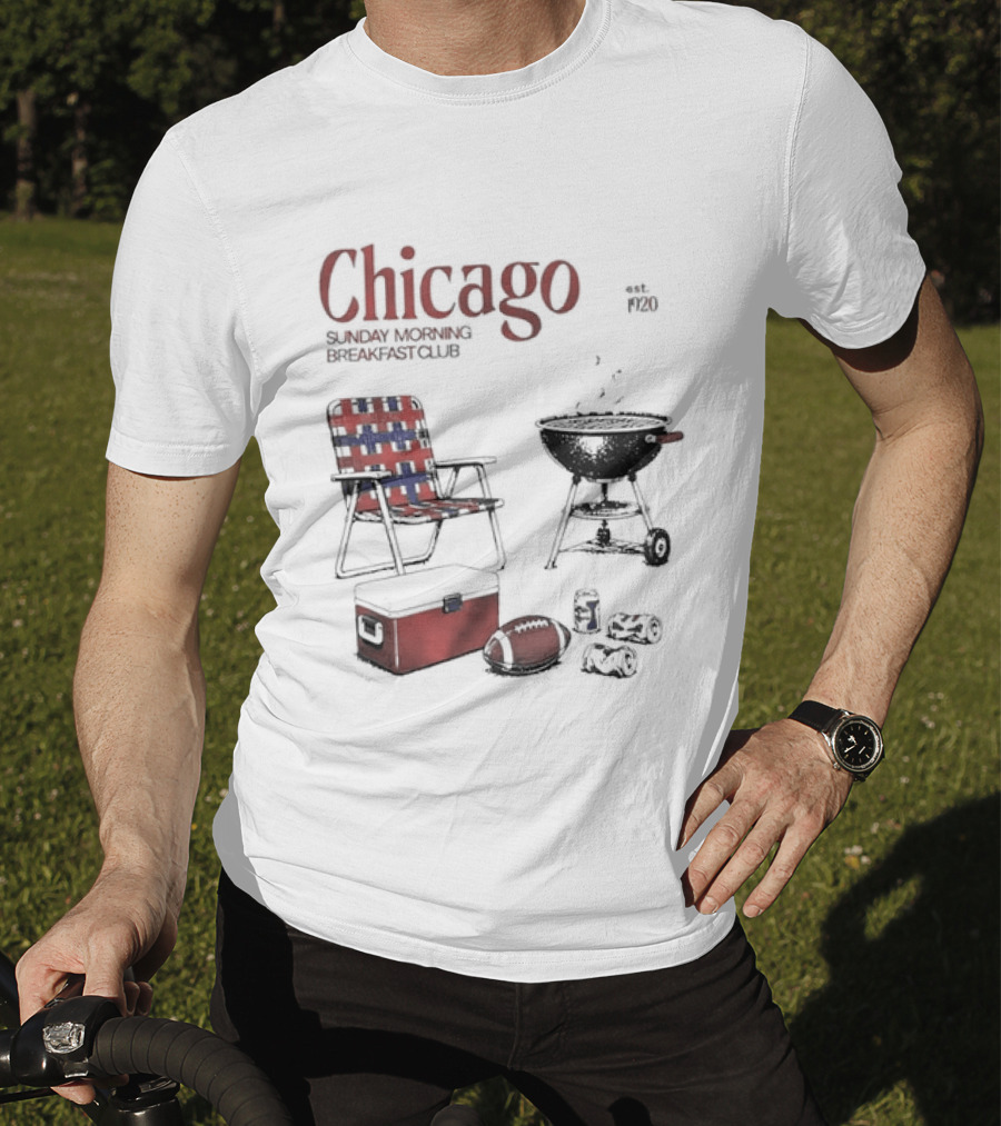 Chicago Sunday Morning Breakfast Club 1920 Charcoal Grill Lawn Chair Cooler T-Shirt