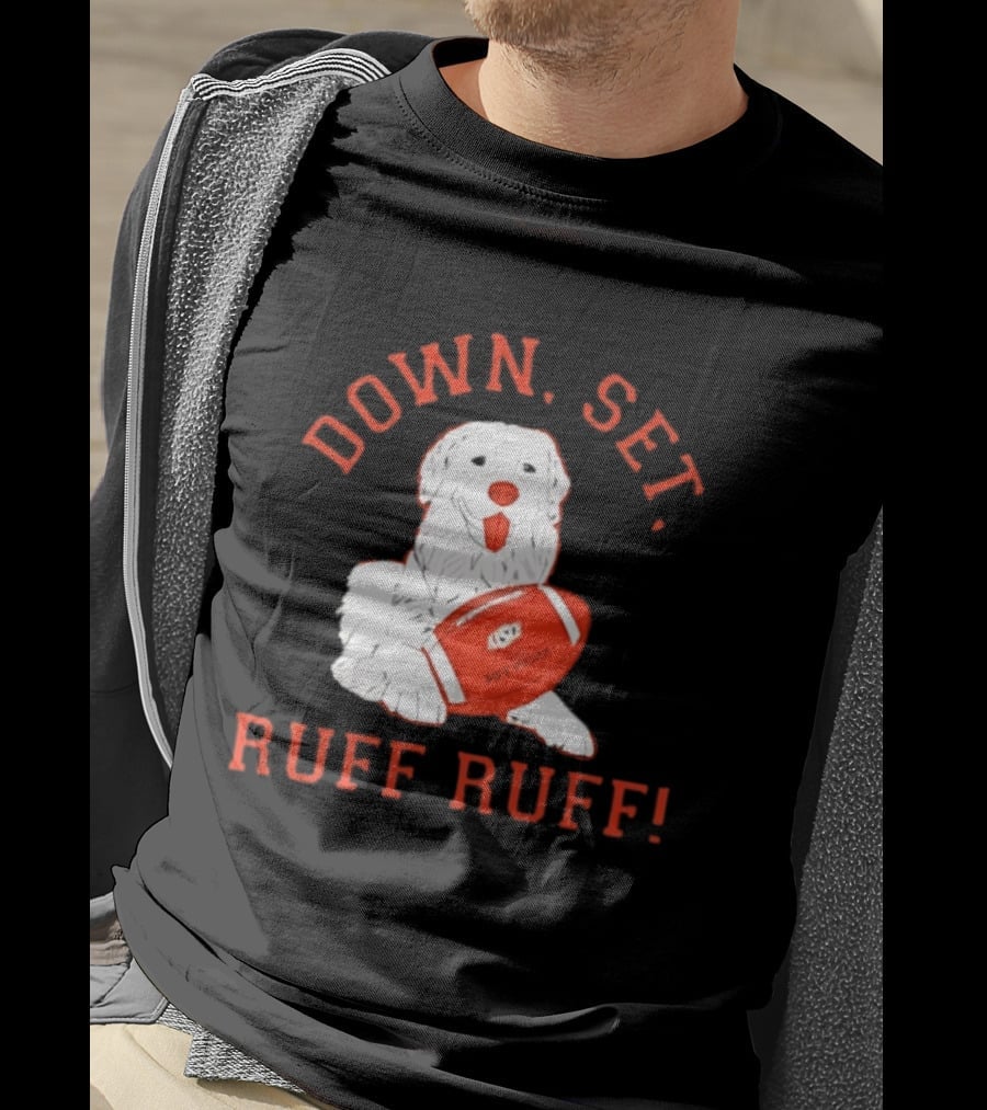 Pet Pride Dog Down Set Ruff Ruff Football T-Shirt