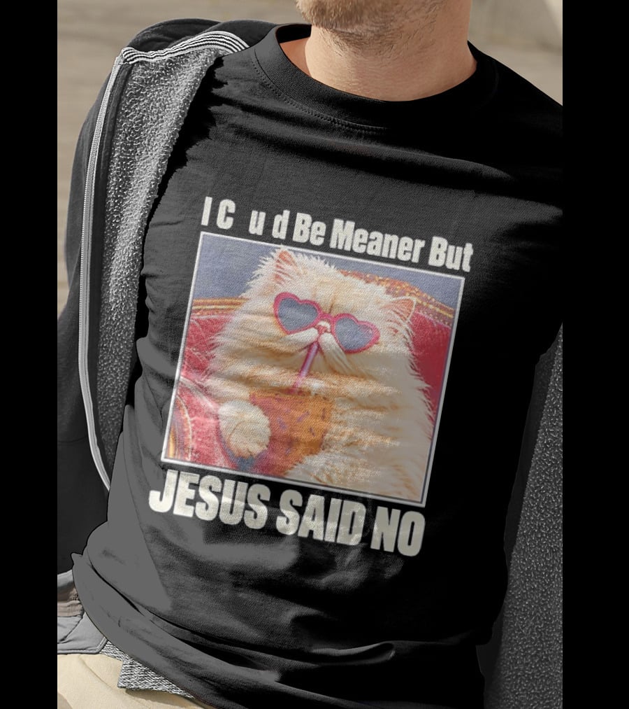 I Could Be Meaner But Jesus Said No Cat Heart Sunglasses T-Shirt