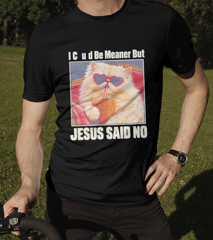 I Could Be Meaner But Jesus Said No Cat Heart Sunglasses T-Shirt