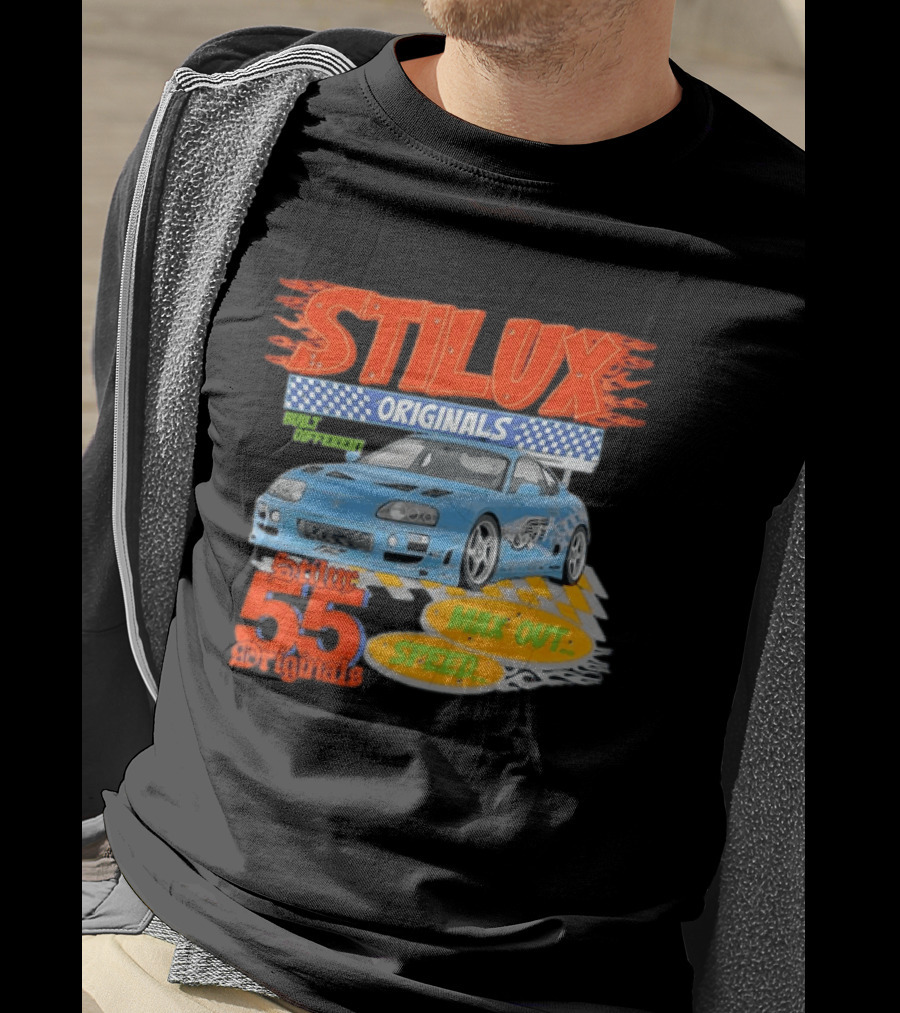 Stilux Originals Built Different Max Out Speed 55 Light Blue Sports Car Racing T-Shirt