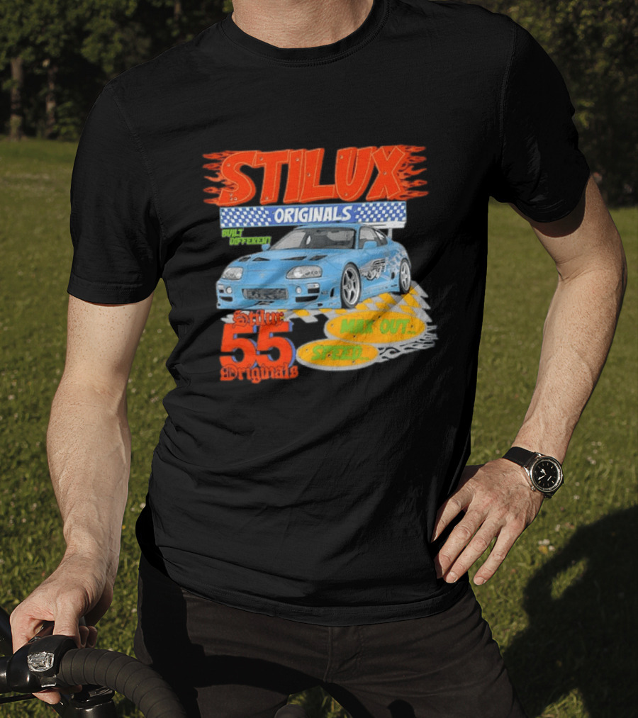 Stilux Originals Built Different Max Out Speed 55 Light Blue Sports Car Racing T-Shirt