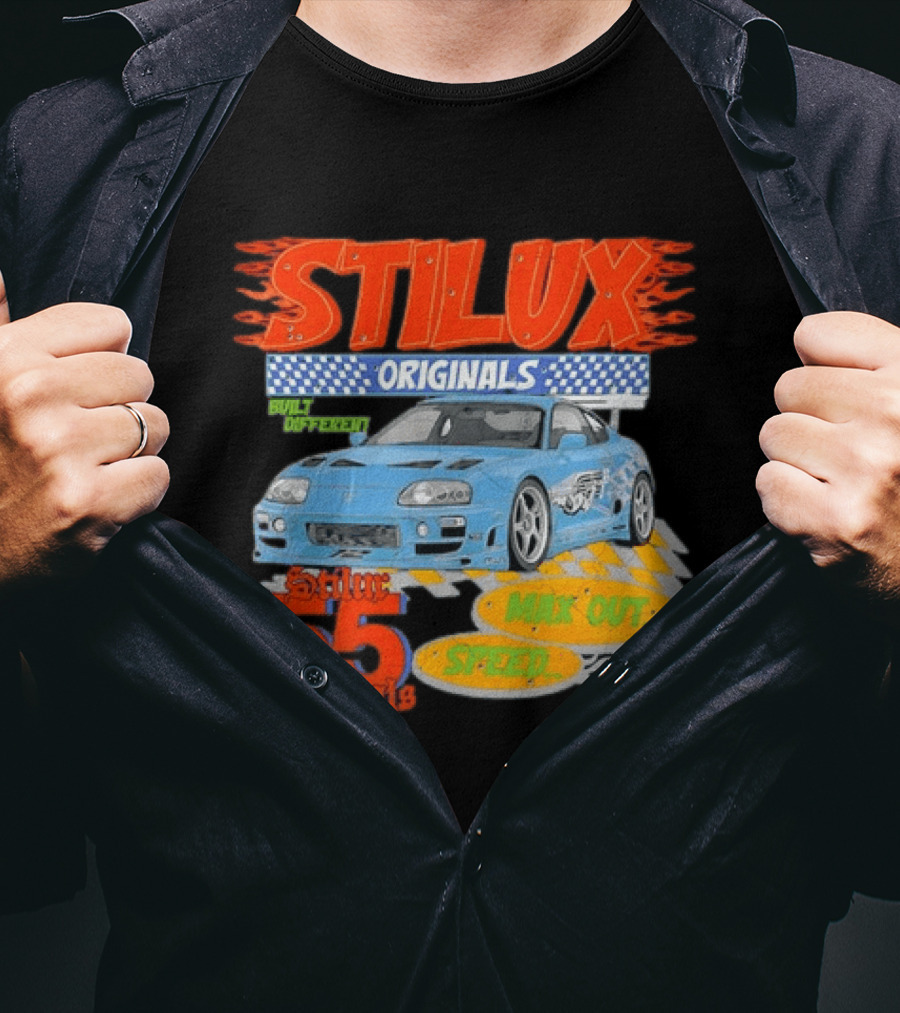 Stilux Originals Built Different Max Out Speed 55 Light Blue Sports Car Racing T-Shirt