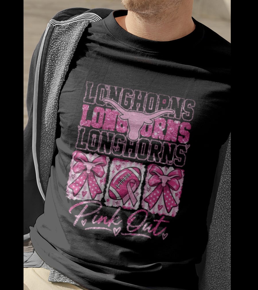 Longhorns Pink Out Breast Cancer Awareness Football Game Day Bows T-Shirt