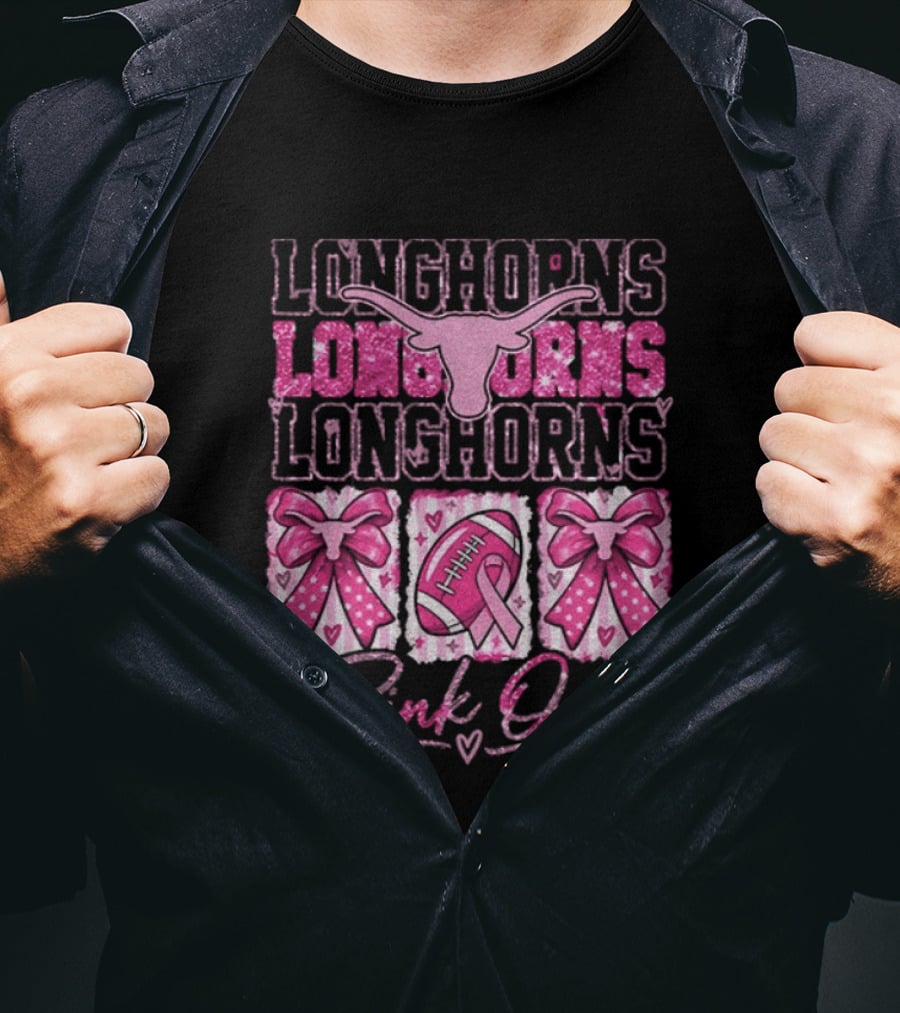 Longhorns Pink Out Breast Cancer Awareness Football Game Day Bows T-Shirt