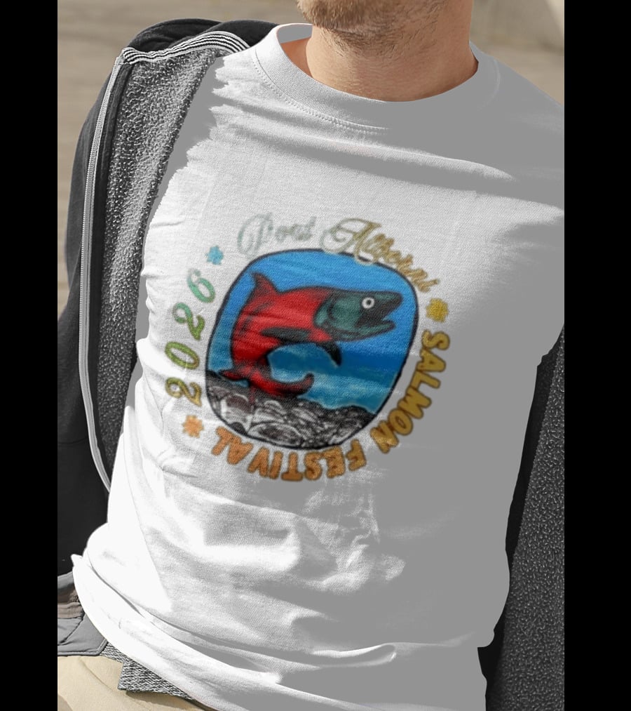 Port Alberni 2026 Salmon Festival Vibrant Red Fish Jumping T-Shirt