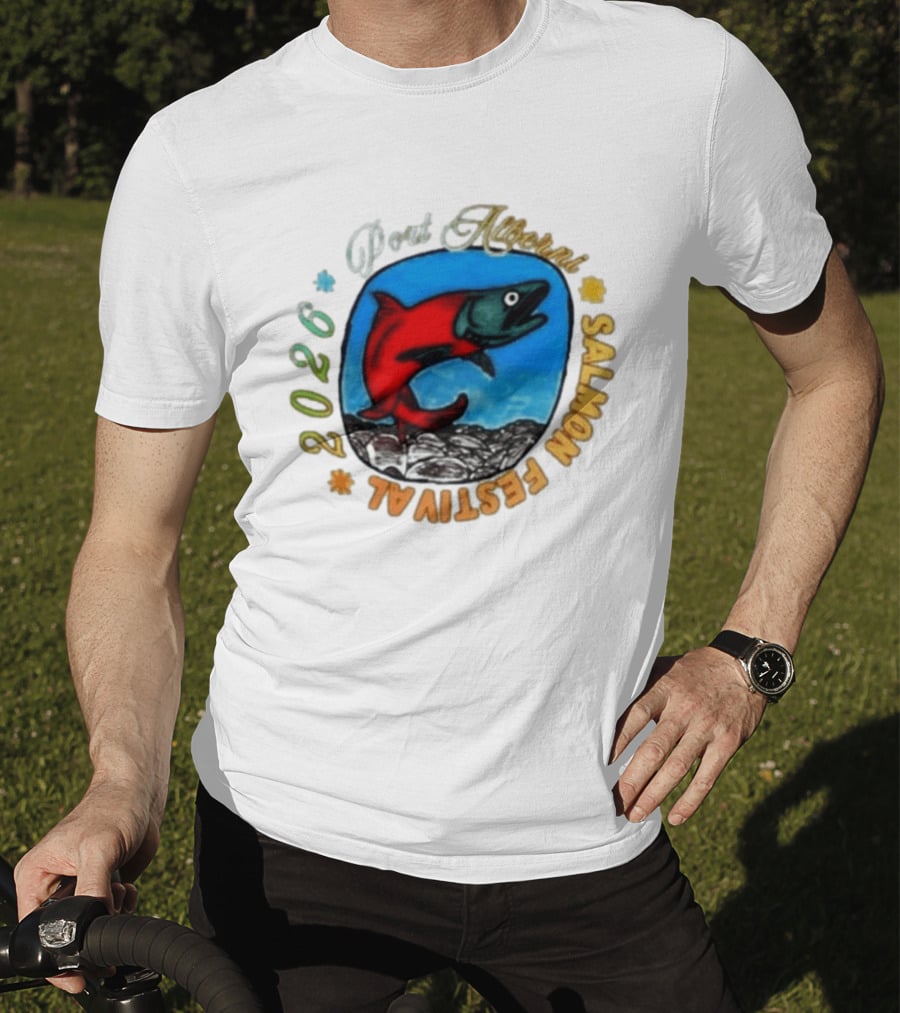 Port Alberni 2026 Salmon Festival Vibrant Red Fish Jumping T-Shirt