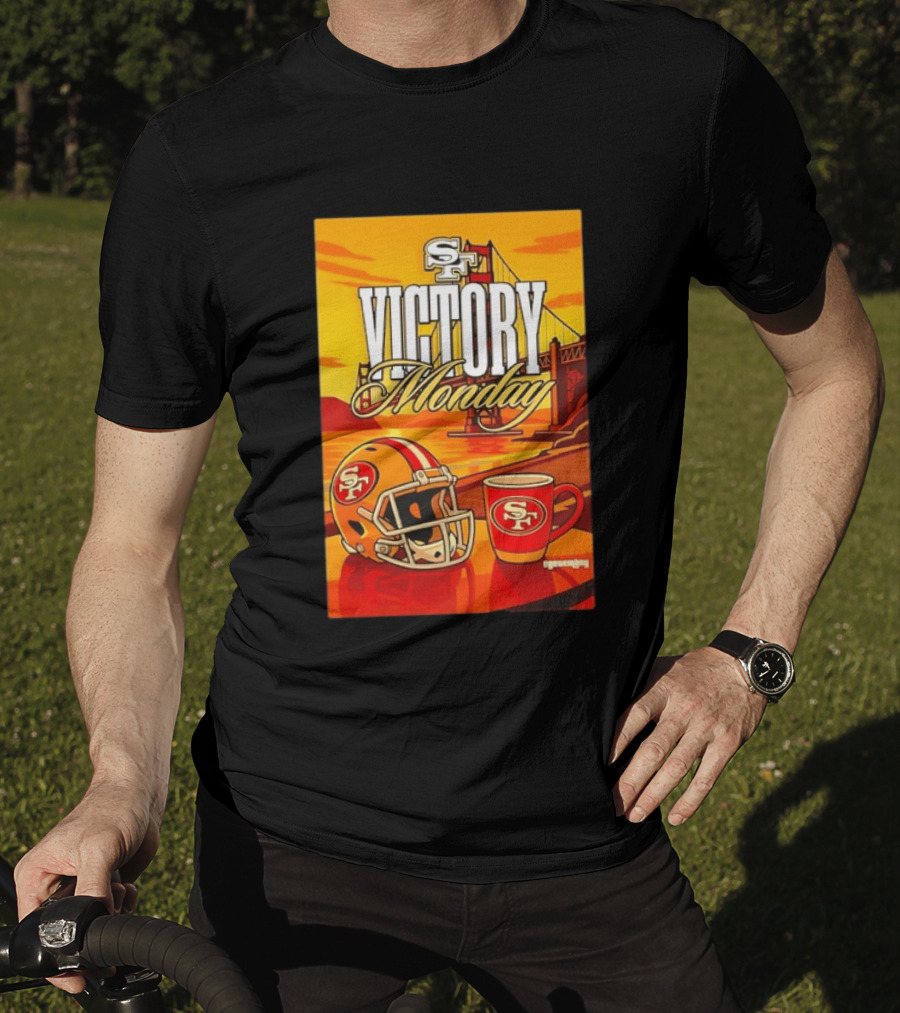 San Francisco 49ers Victory Monday Golden Gate Helmet And Coffee T-Shirt