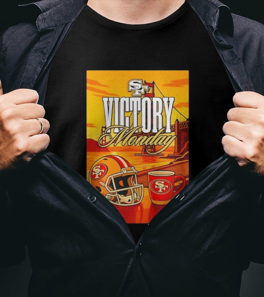 San Francisco 49ers Victory Monday Golden Gate Helmet And Coffee T-Shirt