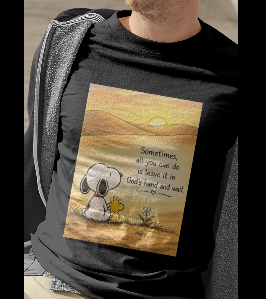 Snoopy Woodstock Sometimes All You Can Do Is Leave It In God's Hand And Wait Sunset Scene T-Shirt