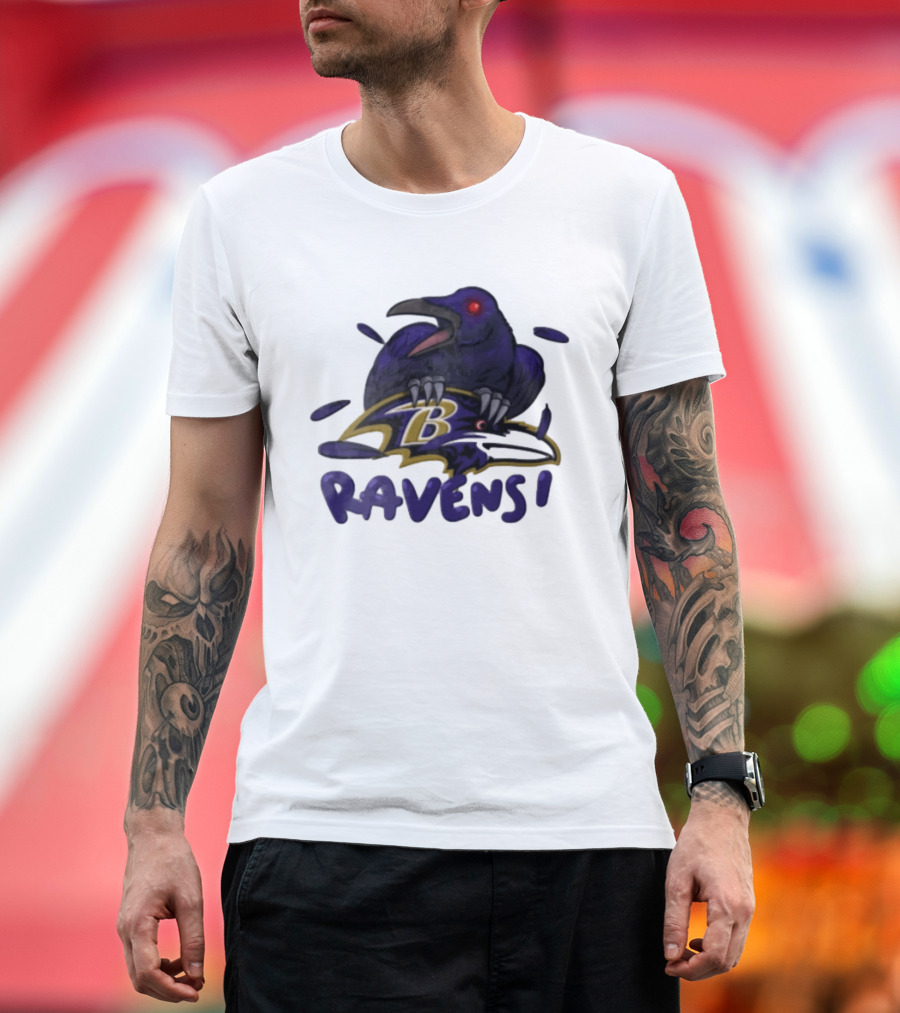 Baltimore Ravens Raven Bird Perched On Iconic Logo Ravens T-Shirt