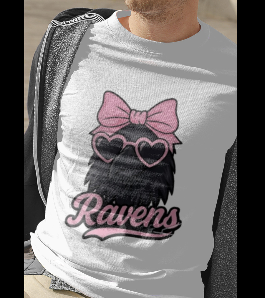 Ravens Raven Pink Bow Heart Sunglasses T-Shirt