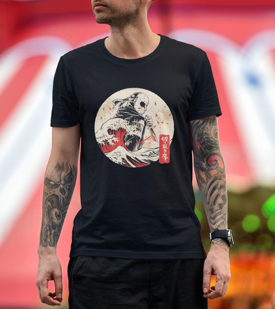 Jason Voorhees Samurai Katana Great Wave Horror Scene T-Shirt